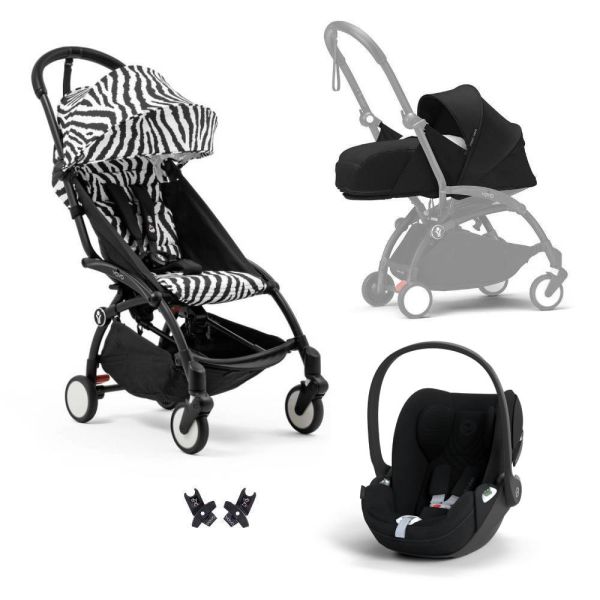 Poussette Trio YOYO 3 pack 0+ & 6+ + siège auto Cloud T plus Black - Châssis noir - Zebra / Noir