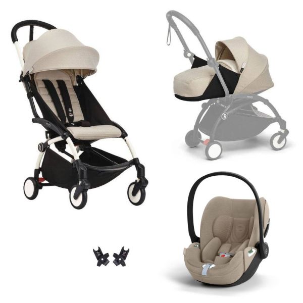 Poussette Trio YOYO 3 pack 0+ & 6+ + siège auto Cloud T plus Beige - Châssis blanc - Bonpoint