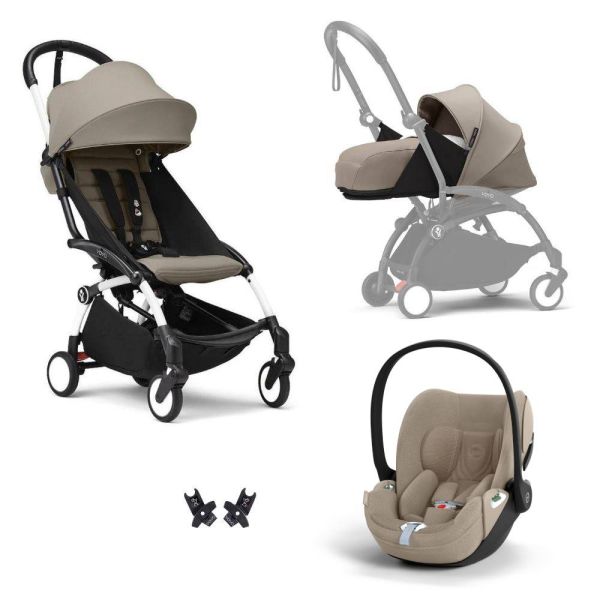Poussette Trio YOYO 3 pack 0+ & 6+ + siège auto Cloud T plus Beige - Châssis blanc - Taupe