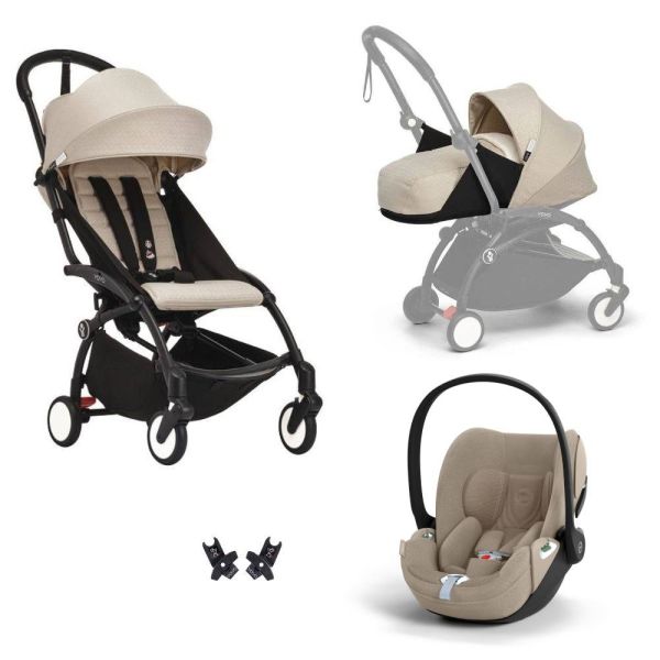 Poussette Trio YOYO 3 pack 0+ & 6+ + siège auto Cloud T plus Beige - Châssis noir - Bonpoint