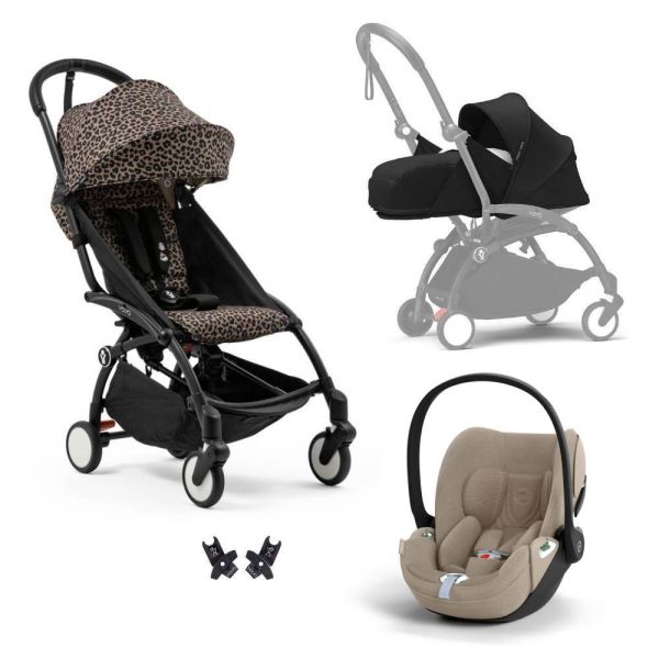 Poussette Trio YOYO 3 pack 0+ & 6+ + siège auto Cloud T plus Beige - Châssis noir - Léopard / Noir