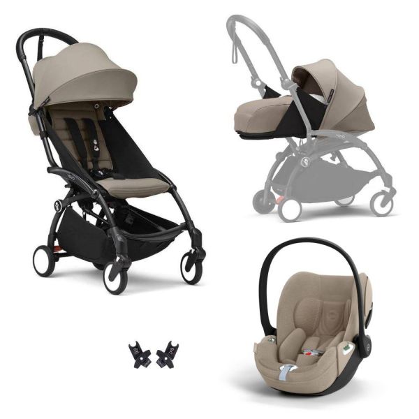 Poussette Trio YOYO 3 pack 0+ & 6+ + siège auto Cloud T plus Beige - Châssis noir - Taupe