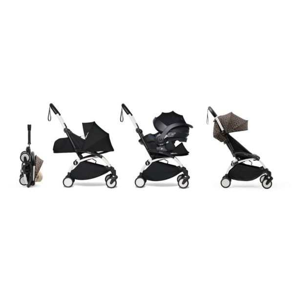 Poussette trio YOYO 3 - Châssis blanc Pack 0+ & 6+ Leopard / Noir + siège auto car seat by Besafe