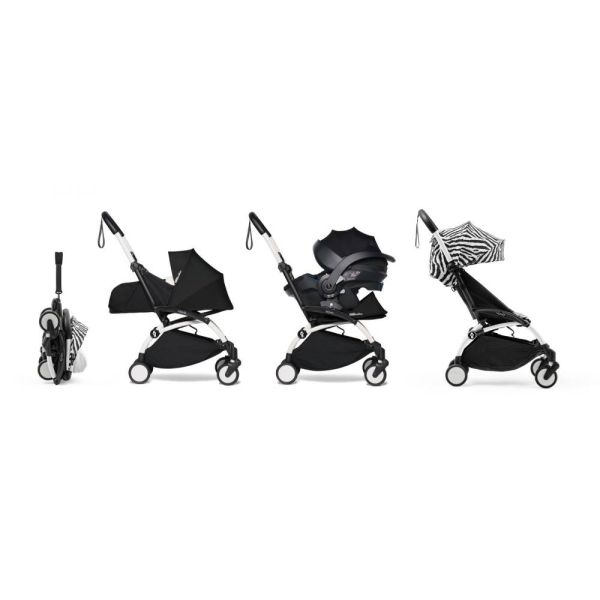 Poussette trio YOYO 3 - Châssis blanc Pack 0+ & 6+ Zebra / Noir + siège auto car seat by Besafe