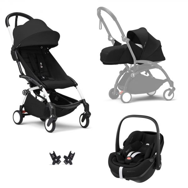 Poussette Trio YOYO³ pack 0+ et 6+ + siège auto Pebble 360 Pro²  Black - Châssis Blanc - Noir