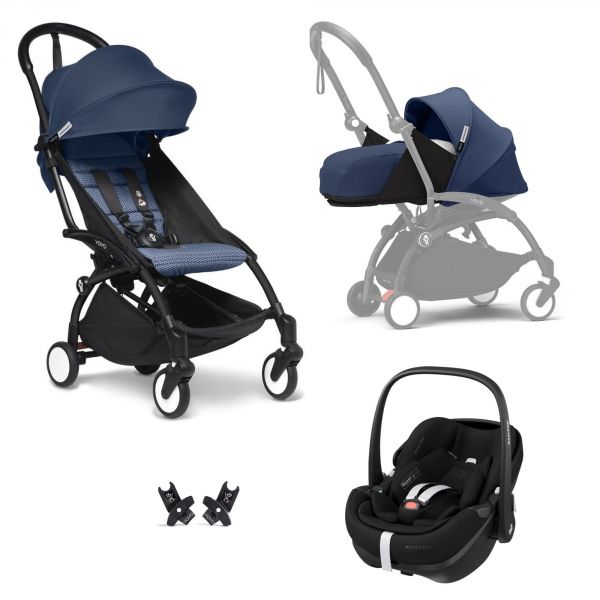 Poussette Trio YOYO³ pack 0+ & 6+ et siège auto Pebble 360 Pro²  Black - Châssis noir - Bleu Air France