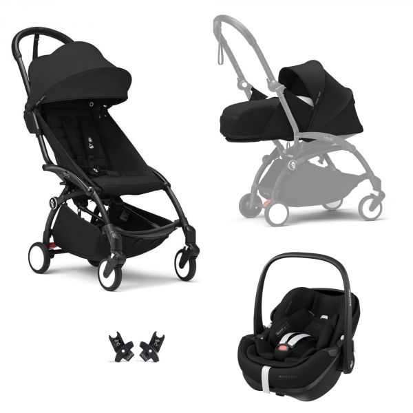 Poussette Trio YOYO³ pack 0+ & 6+ et siège auto Pebble 360 Pro²  Black - Châssis noir - Noir