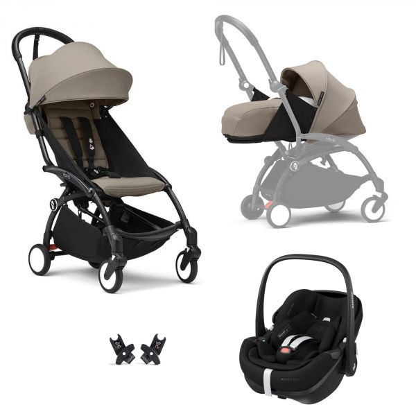 Poussette Trio YOYO³ pack 0+ & 6+ et siège auto Pebble 360 Pro²  Black - Châssis noir - Taupe