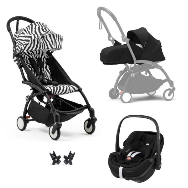 Poussette Trio YOYO 3 pack 0+ & 6+ et siège auto Pebble 360 Pro²  Black - Châssis noir - Zebra / Noir