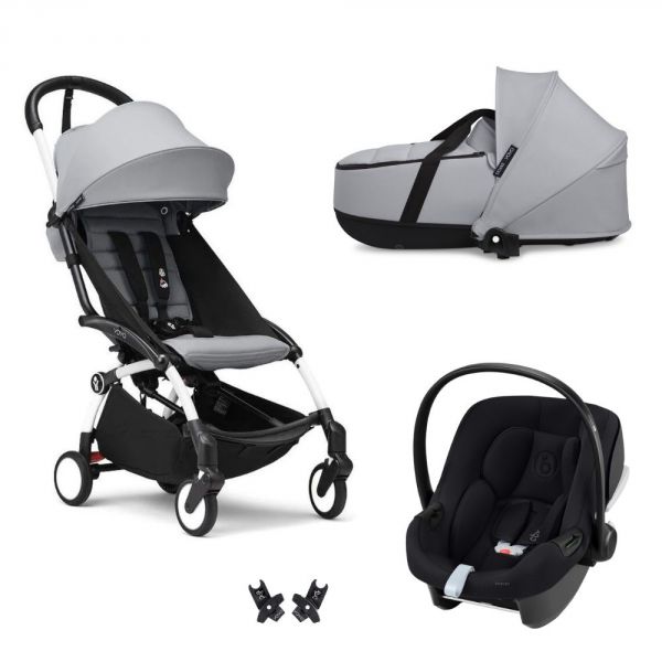 Poussette Trio YOYO 3 pack 6+ + siège auto Aton B2 Black + Nacelle - Chassis blanc - Stone