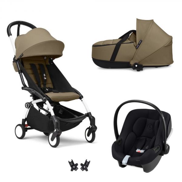 Poussette Trio YOYO 3 pack 6+ + siège auto Aton B2 Black + Nacelle - Chassis blanc - Toffee