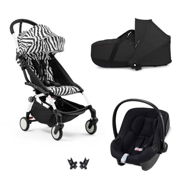 Poussette Trio YOYO 3 pack 6+ + Aton B2 i-Size + Nacelle - Chassis blanc - Zebra / Noir