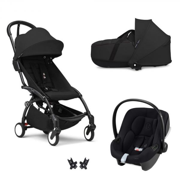 Poussette Trio YOYO 3 pack 6+ et siège auto Aton B2 Black + Nacelle YOYO - Chassis noir - Noir