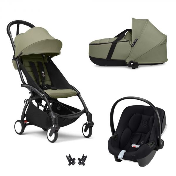 Poussette Trio YOYO 3 pack 6+ et siège auto Aton B2 Black + Nacelle YOYO - Chassis noir - Olive