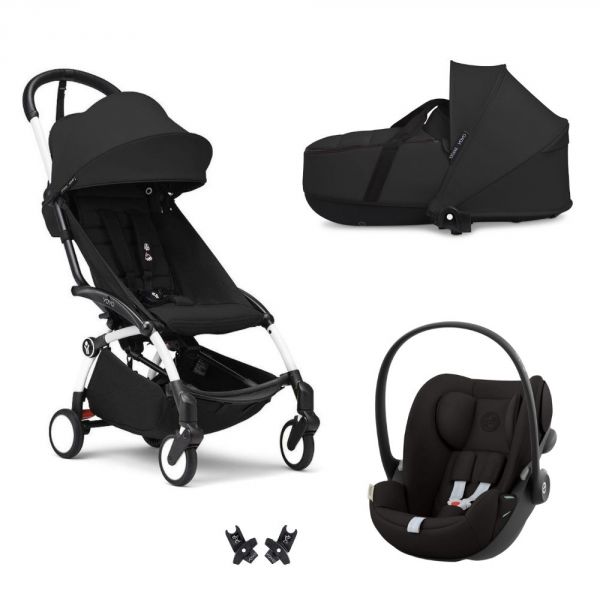 Poussette Trio YOYO 3 pack 6+ et siège auto Cloud G Black + Nacelle YOYO - Chassis blanc - Noir