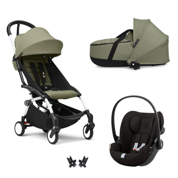 Poussette Trio YOYO 3 pack 6+ et siège auto Cloud G Black + Nacelle YOYO - Chassis blanc - Olive