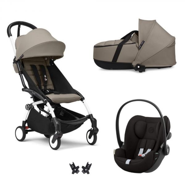 Poussette Trio YOYO 3 pack 6+ et siège auto Cloud G Black + Nacelle YOYO - Chassis blanc - Taupe
