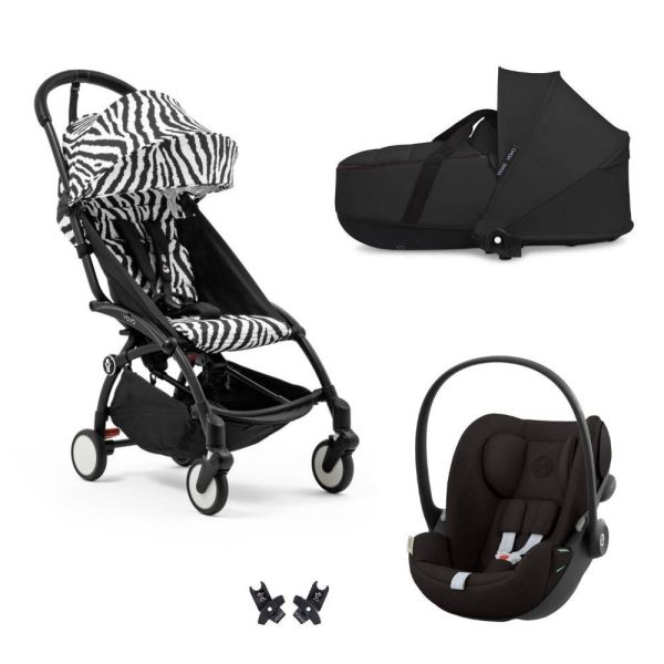 Poussette Trio YOYO 3 pack 6+ et siège auto Cloud G Black + Nacelle YOYO - Chassis noir - Zebra / Noir