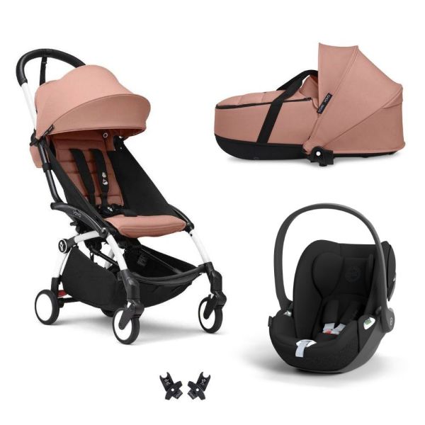 Poussette trio YOYO + pack 6+ + siège auto Cloud T Black + Nacelle - Châssis blanc - Ginger