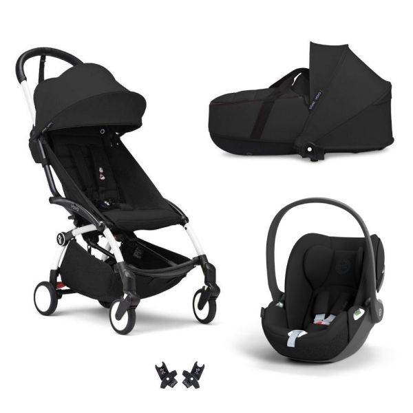Poussette trio YOYO + pack 6+ + siège auto Cloud T Black + Nacelle - Châssis blanc - Noir