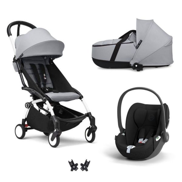 Poussette trio YOYO + pack 6+ + siège auto Cloud T Black + Nacelle - Châssis blanc - Stone