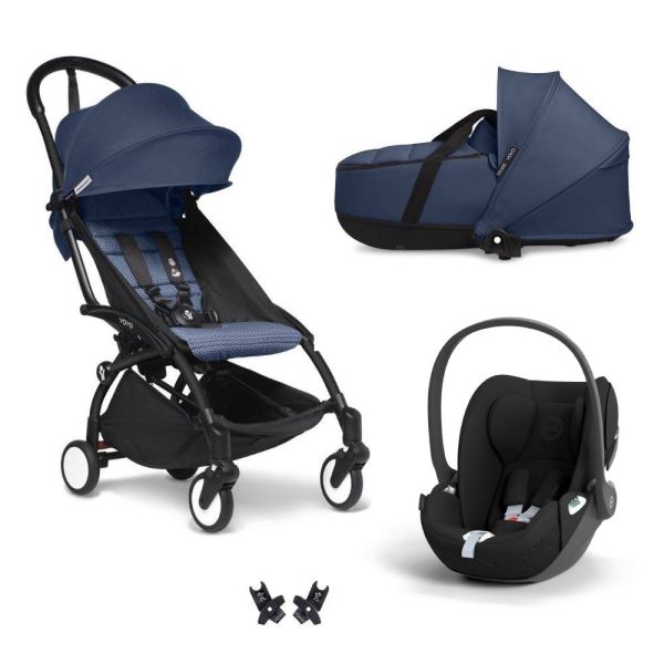 Poussette trio YOYO + pack 6+ + siège auto Cloud T Black + Nacelle - Châssis noir - Bleu Air France