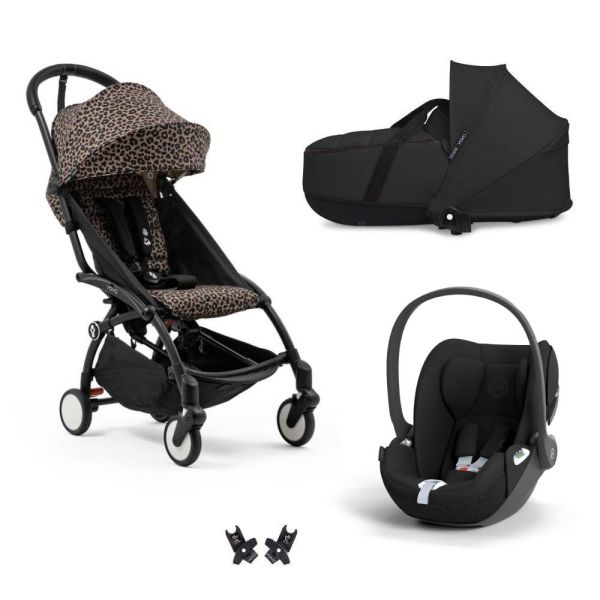 Poussette trio YOYO + pack 6+ + siège auto Cloud T Black + Nacelle - Châssis noir - Leopard / Noir