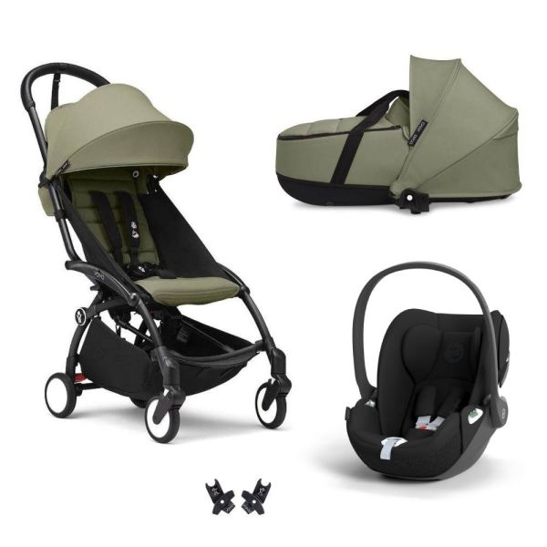 Poussette trio YOYO + pack 6+ + siège auto Cloud T Black + Nacelle - Châssis noir - Olive