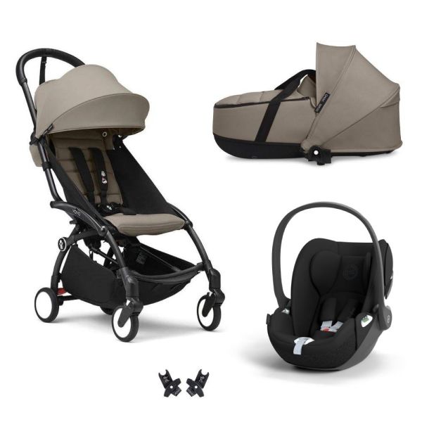 Poussette trio YOYO + pack 6+ + siège auto Cloud T Black + Nacelle - Châssis noir - Taupe