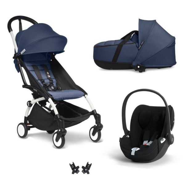 Poussette Trio YOYO 3 pack 6+ + siège auto Cloud T plus Black + nacelle YOYO - Châssis blanc - Bleu Air France