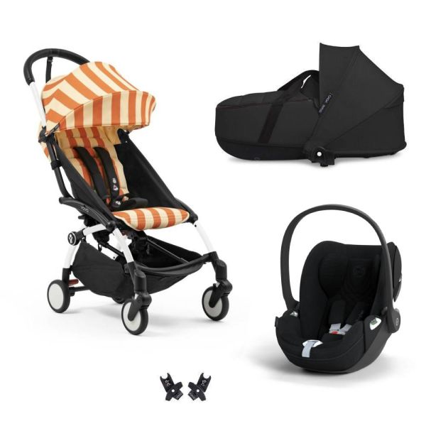 Poussette Trio YOYO 3 pack 6+ + siège auto Cloud T plus Black + nacelle YOYO - Châssis blanc - Capri / Noir