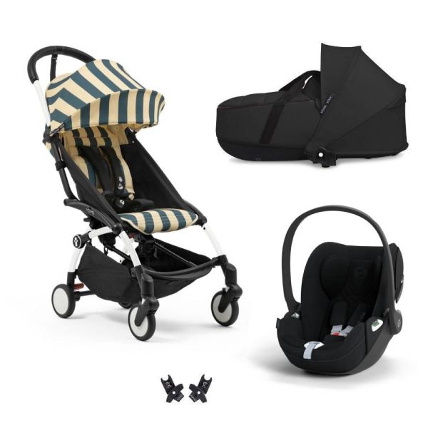 Poussette Trio YOYO 3 pack 6+ + siège auto Cloud T plus Black + nacelle YOYO - Châssis blanc - Monaco / Noir