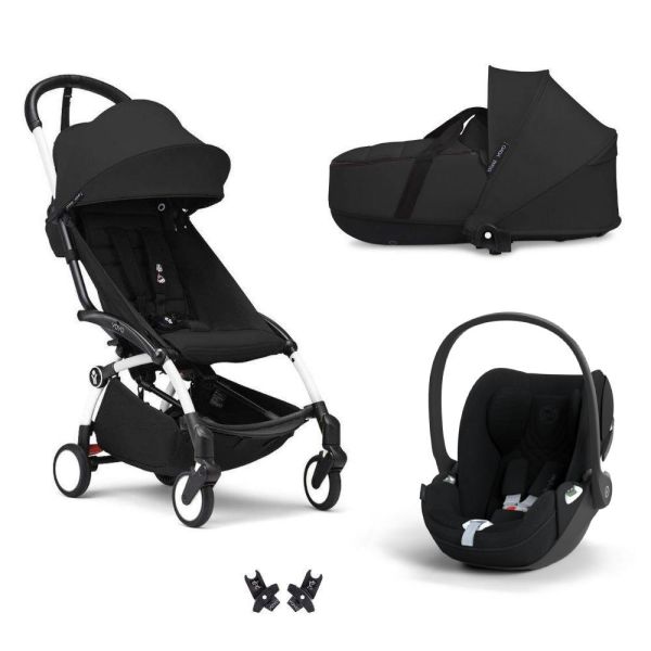 Poussette Trio YOYO 3 pack 6+ + siège auto Cloud T plus Black + nacelle YOYO - Châssis blanc - Noir