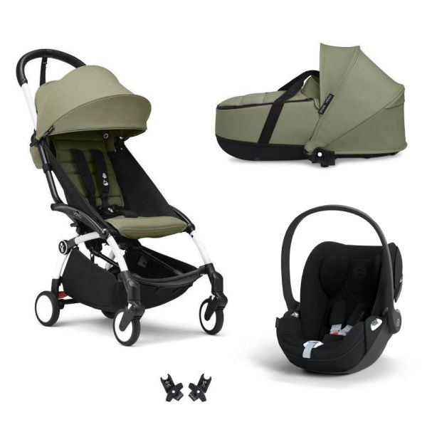 Poussette Trio YOYO 3 pack 6+ + siège auto Cloud T plus Black + nacelle YOYO - Châssis blanc - Olive