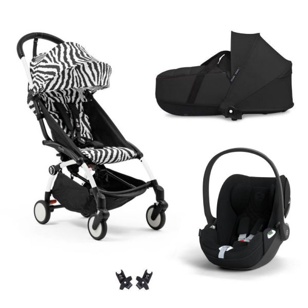 Poussette Trio YOYO 3 pack 6+ + siège auto Cloud T plus Black + nacelle YOYO - Châssis blanc - Zebra / Noir