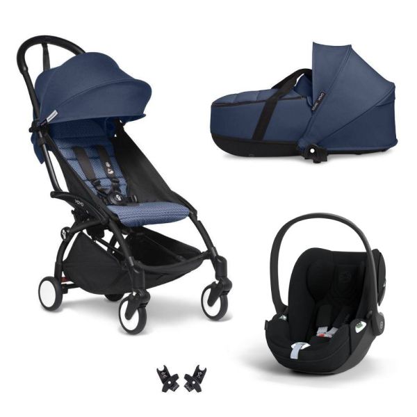 Poussette Trio YOYO 3 pack 6+ + siège auto Cloud T plus Black + nacelle YOYO - Châssis noir - Bleu Air France