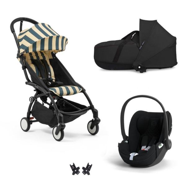 Poussette Trio YOYO 3 pack 6+ + siège auto Cloud T plus Black + nacelle YOYO - Châssis noir - Monaco / Noir