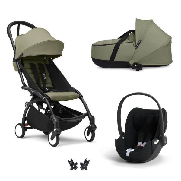 Poussette Trio YOYO 3 pack 6+ + siège auto Cloud T plus Black + nacelle YOYO - Châssis noir - Olive