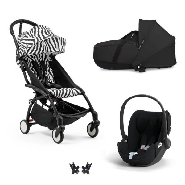 Poussette Trio YOYO 3 pack 6+ + siège auto Cloud T plus Black + nacelle YOYO - Châssis noir - Zebra / Noir