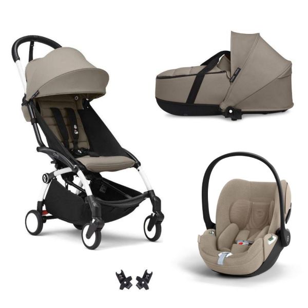Poussette Trio YOYO 3 pack 6+ + siège auto Cloud T plus Beige + nacelle YOYO - Châssis blanc - Taupe