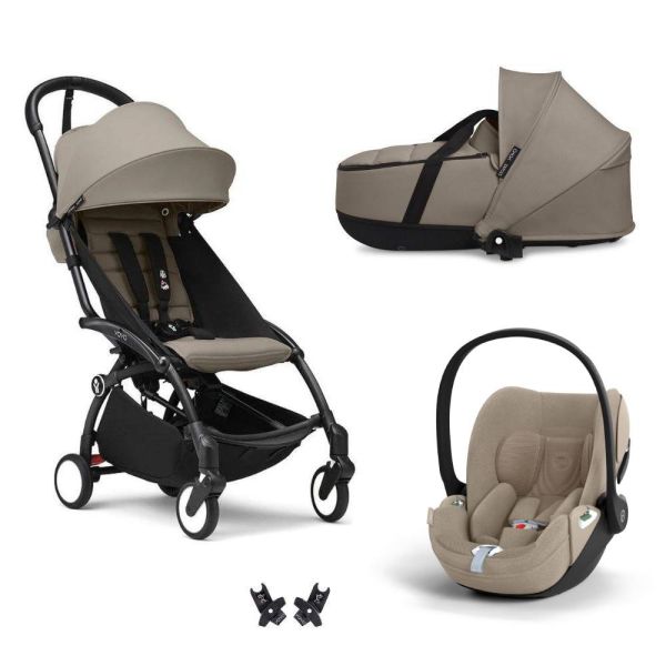 Poussette Trio YOYO 3 pack 6+ + siège auto Cloud T plus Beige + nacelle YOYO - Châssis noir - Taupe