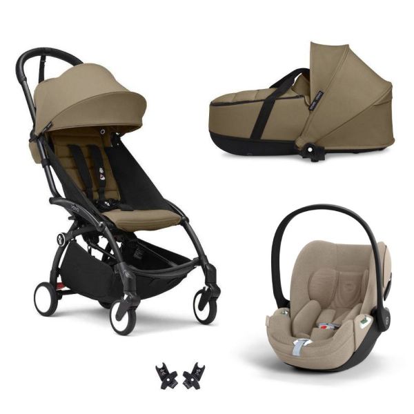 Poussette Trio YOYO 3 pack 6+ + siège auto Cloud T plus Beige + nacelle YOYO - Châssis noir - Toffee
