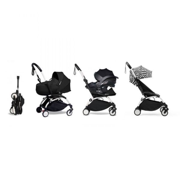 Poussette trio YOYO 3 - Châssis blanc Pack 6+ siège auto car seat by Besafe + Nacelle Zebra / Noir