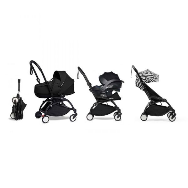 Poussette trio YOYO 3 - Châssis noir Pack 6+ siège auto car seat by Besafe + Nacelle Zebra Noir