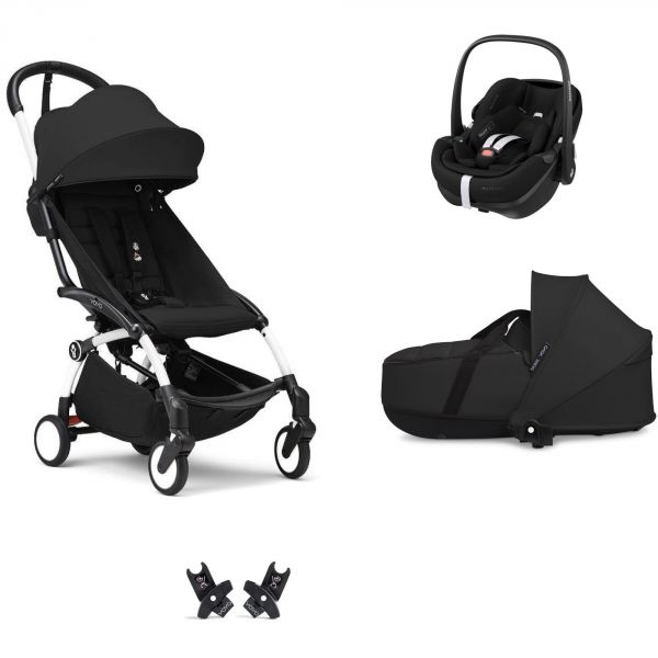 Poussette Trio YOYO 3 pack 6+ et siège auto Pebble 360 Pro² + Nacelle YOYO - Chassis blanc - Noir