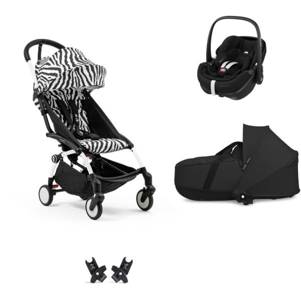Poussette Trio YOYO 3 pack 6+ et siège auto Pebble 360 Pro² + Nacelle YOYO - Chassis blanc - Zebra / Noir