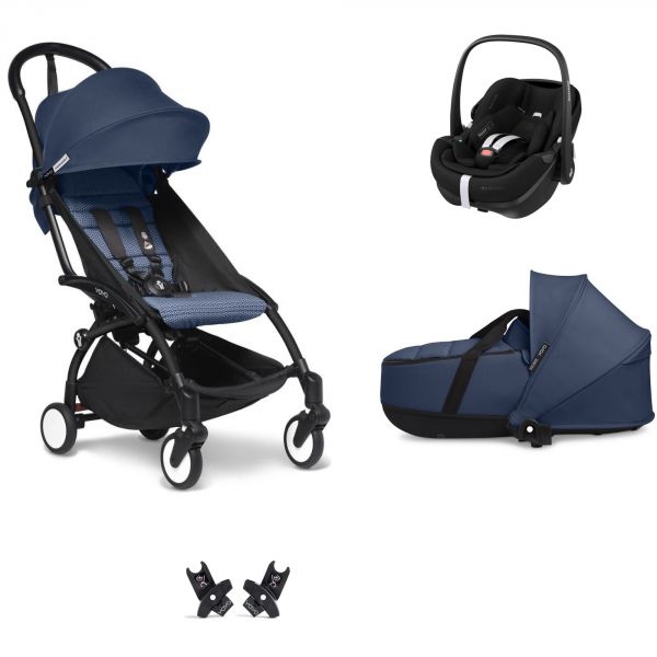 Poussette Trio YOYO 3 pack 6+ et siège auto Pebble 360 Pro² + Nacelle YOYO - Chassis noir - Bleu Air France