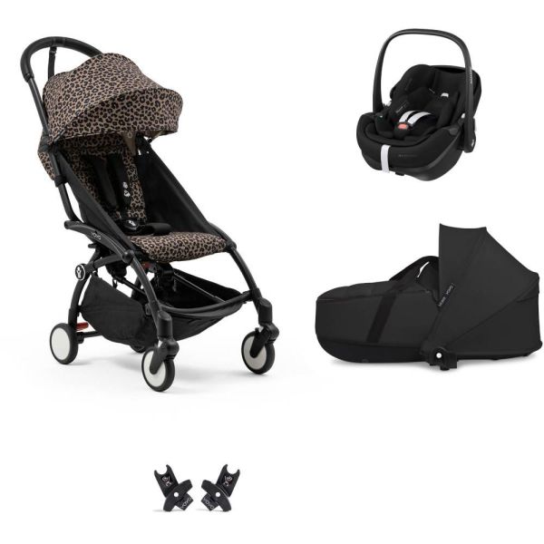 Poussette Trio YOYO 3 pack 6+ et siège auto Pebble 360 Pro² + Nacelle YOYO - Chassis noir - Leopard / Noir