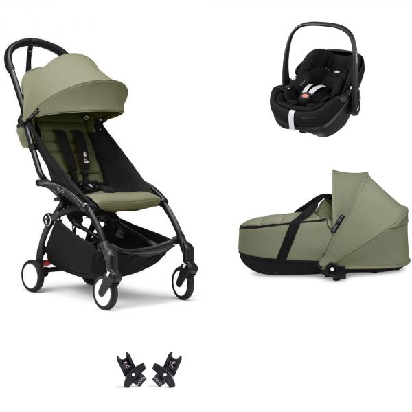 Poussette Trio YOYO 3 pack 6+ et siège auto Pebble 360 Pro² + Nacelle YOYO - Chassis noir - Olive