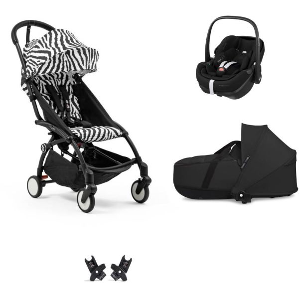 Poussette Trio YOYO 3 pack 6+ et siège auto Pebble 360 Pro² + Nacelle YOYO - Chassis noir - Zebra / Noir